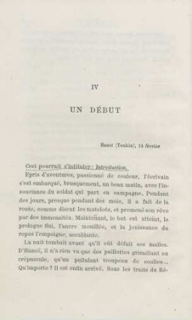 IV. Un début