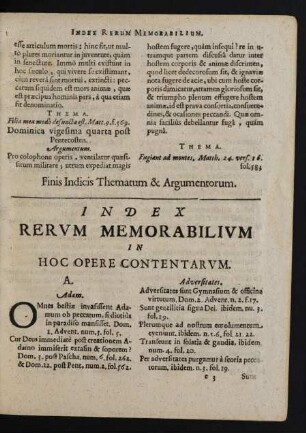 Index Rerum Memorabilium In Hoc Opere Contentarum.