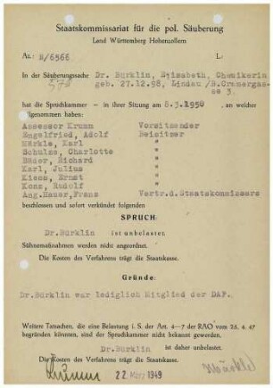 Bürklin, Elisabeth, Dr.