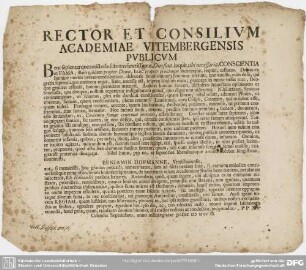 Rector Et Consilium Academiae Vitembergensis Publicum : [P.P. XV. Calendas Septembres, anno redintegratae gratiae M D CC XX]