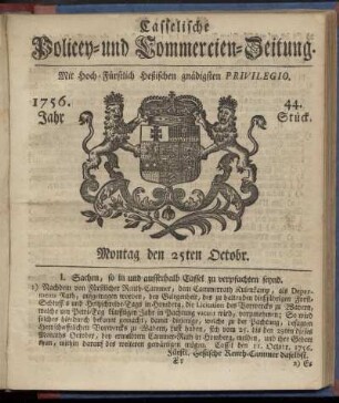 44. Stueck, Montag den 25ten Octobr. 1756