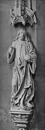 Halle (Saale), Dom, urspr. Dominikaner-Klosterkirche St. Pauli, Inneres, Chorjoch, Südpfeiler, Christus als Salvator mundi; Peter Schro