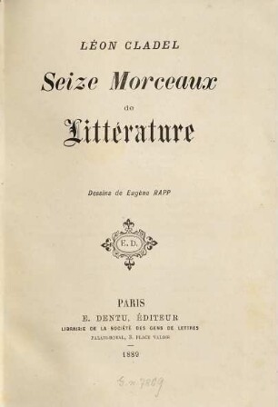 Seize morceaux de littérature : Dessins de Eugène Rapp