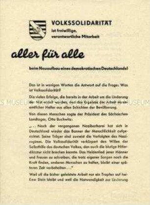 Aufruf der Volkssolidarität zur Mitarbeit mit einem Formular zur schriftlichen Bereitschaftserklärung