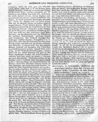 Gottingen, b. Rosenbusch: Geschichte des ehemaligen Klosters Steier bey Nörten, von Johann Wolf, Canonikus in dem Peters-Stifte zu Nörten. 102 S. 8.