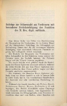 Beiträge zur Sehnennaht am Vorderarm mit besonderer Berücksichtigung der Funktion des Musculus flexor digitorum communis sublimis