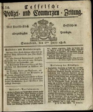 Nr. 54, Sonnabend, den 6ten Julii 1816