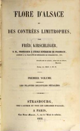 Flore d'Alsace et des contrées limitrophes, 1. Les plantes dicotyles pétalées