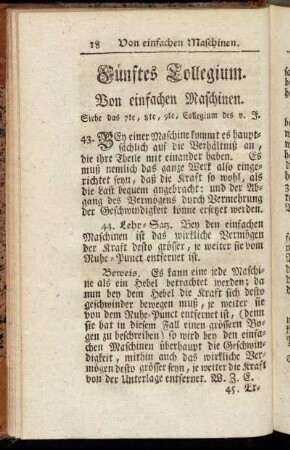 Fünftes Collegium. Von einfachen Maschinen.