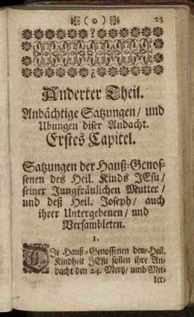 Anderter Theil. Andächtige Satzungen/ und Ubungen diser Andacht.
