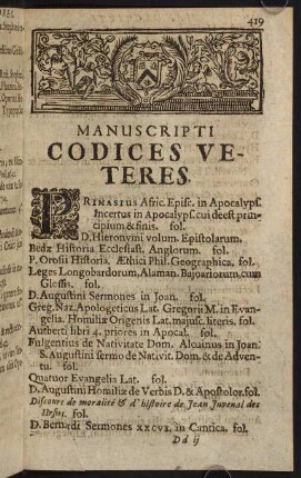 419-521, Manuscripti Codices Veteres