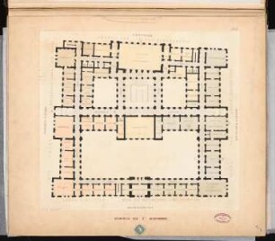 Berliner Rathaus (Rotes Rathaus) Schinkelwettbewerb 1857: Grundriss 2. Obergeschoss; Maßstabsleiste