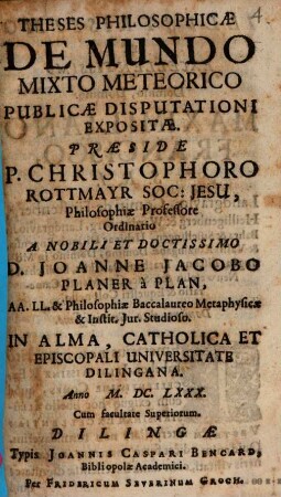 Theses Philosophicae De Mundo Mixto Meteorico
