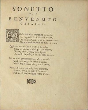 Sonetto Di Benvenuto Cellini