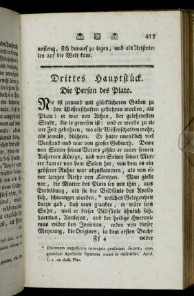 Drittes Hauptstück. Die Person des Plato. - Viertes Hauptstück. Von der Person des Aristoteles.