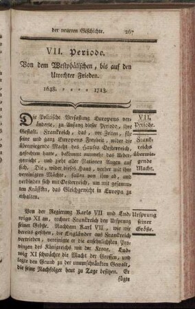 VII. Periode. Von dem Westphälischen, bis auf den Utrechter Frieden. 1648. - 1713.