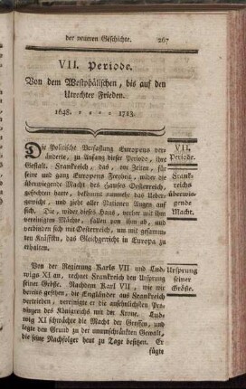 VII. Periode. Von dem Westphälischen, bis auf den Utrechter Frieden. 1648. - 1713.