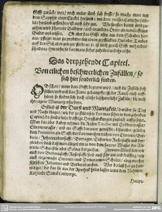 Das dreyzehende Capitel. Von etlichen beschwerlichen Zufällen, so sich hier sonderlich finden