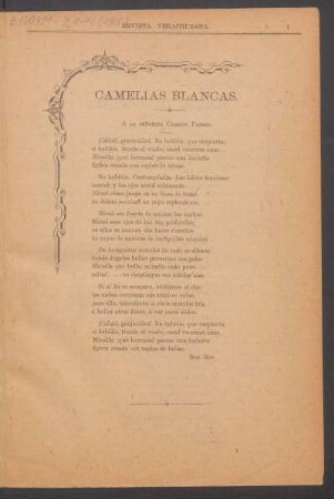 Camelias blancas. : A la señorita Carmen Fresse.