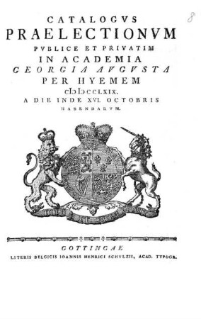 WS 1769: Catalogus praelectionum publice et privatim in Academia Georgia Augusta ... habendarum
