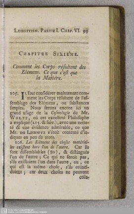 Chapitre Sixième. Comment les Corps résultent des Elémens. Ce que c´est que la Matiére