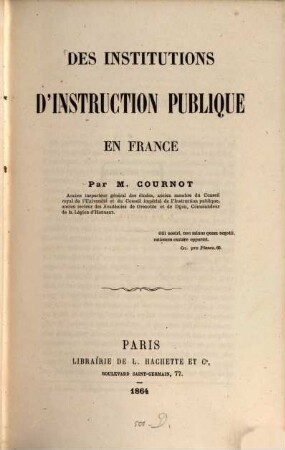 Des institutions d'instruction publique en France