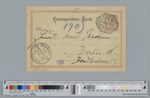 Postkarte an Joseph Joachim