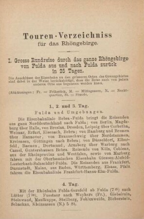 Touren-Verzeichniss für das Rhöngebirge.