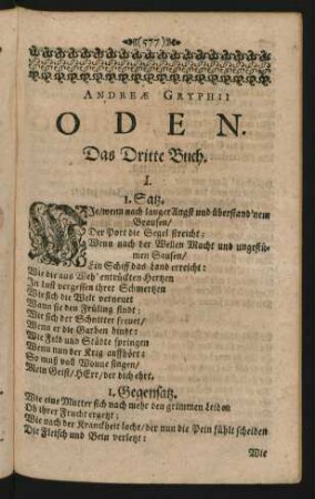 Andreae Gryphii Oden. Das Dritte Buch.