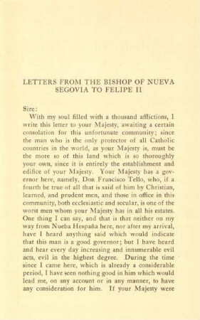 Letters from the bishop of Nueva Segovia to Felipe II