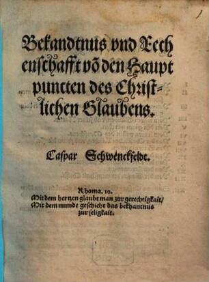 Bekanntniß und Rechenschafft von den Hauptpuncten des christlichen Glaubens