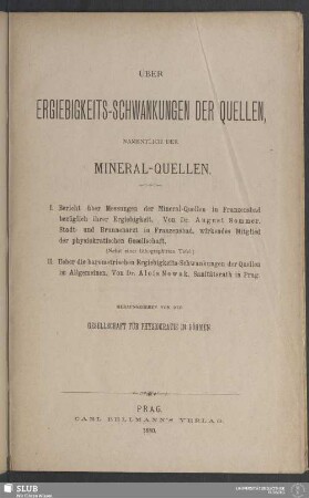 Über Ergiebigkeits-Schwankungen der Quellen, namentlich der Mineral-Quellen