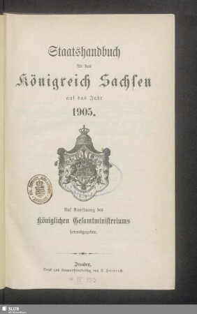 1905: Staatshandbuch für den Freistaat Sachsen