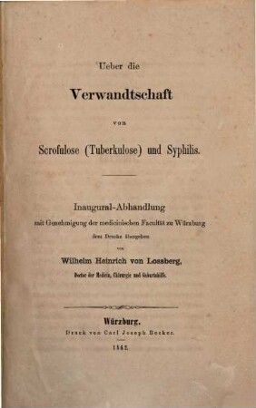 Ueber die Verwandtschaft von Scrofulose (Tuberkulose) und Syphilis