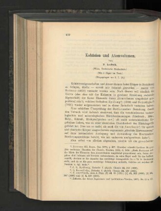 Kohäsion und Atomvolumen.