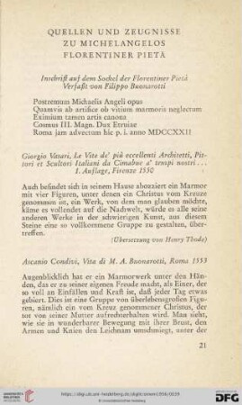 Quellen und Zeugnisse zu Michelangelos Florentiner Pietà