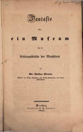 Fantasie über ein Museum für die Cultur-Geschichte der Menschheit