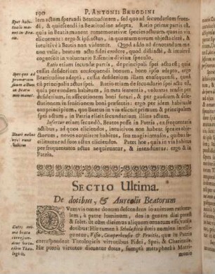 Sectio Ultima. De dotibus, & Aureolis Beatorum.