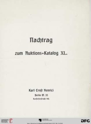 Nachtrag zum Auktions-Katalog XL.
