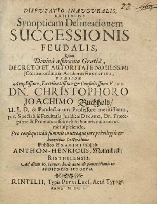 Disputatio Inauguralis, Exhibens Synopticam Delineationem Successionis Feudalis