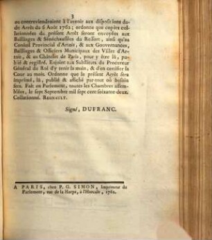 Extrait Des Registres Du Parlement : Du 7 Septembre 1762.