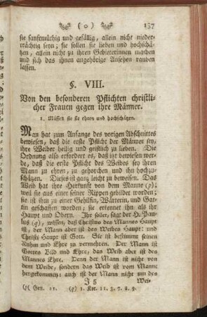 §. VIII. Von den besonderen Pflichten christlicher Frauen gegen ihre Männer