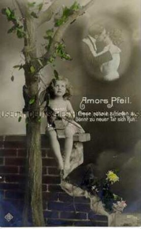 Postkarte mit Liebespaar und Amor