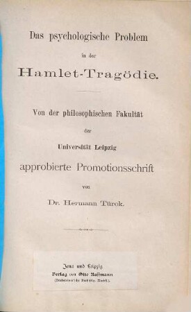 Das psychologische Problem in der Hamlet-Tragödie