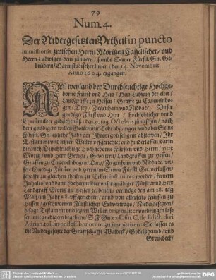Num.4. Der Nidergesetzten Urtheil in puncto immissionis