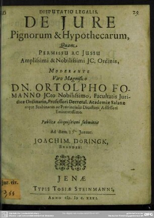 Disputatio legalis de jure pignorum et hypothecarum