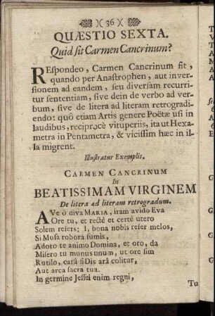 Quæstio Sexta. Quid sit Carmen Cancrinum?