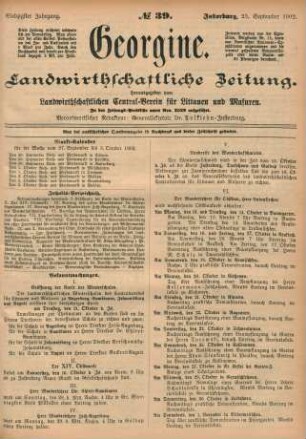 Siebzigster Jahrgang. No. 39. Insterburg, 25. September 1902.