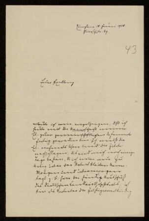 43: Brief von Karl von Unzer an Gottlieb Planck, München, 18.6.1908