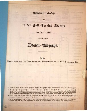 Ämterweise Übersicht des in den Zollvereinsstaaten stattgefundenen Waarenausgangs. 1857
